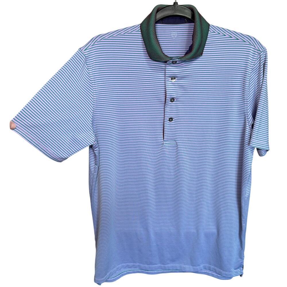 Greyson Tennessee Striped Polo Shirt Golf Activewear Purple Green Size Large
